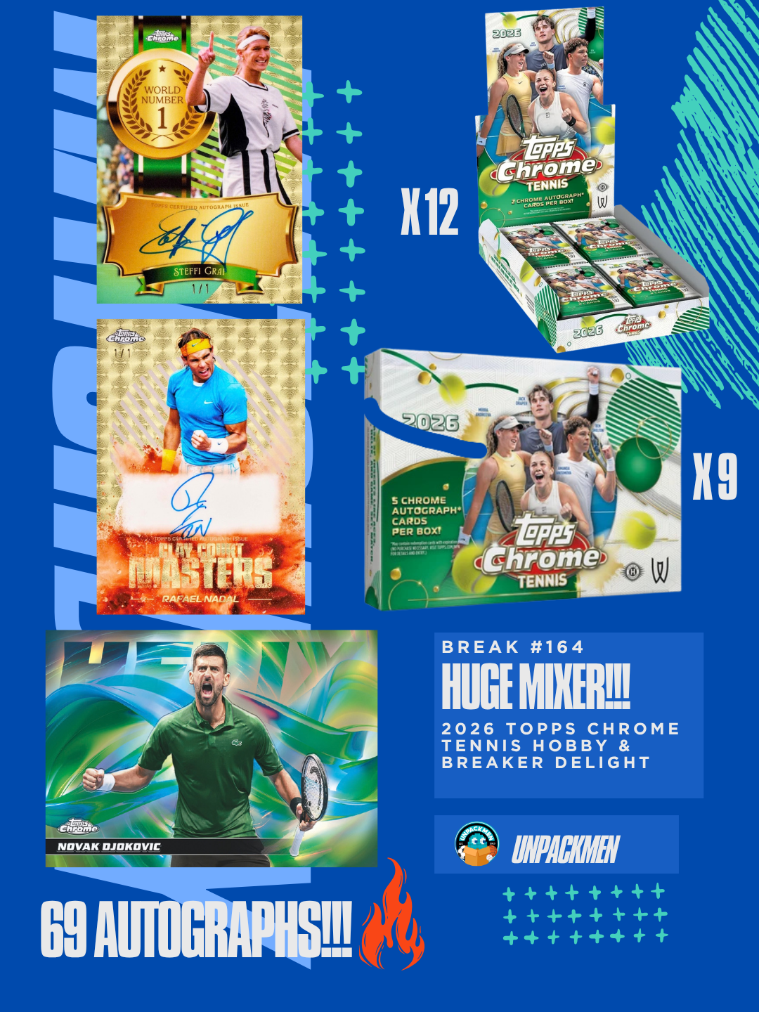 2026 Topps Chrome Tennis HUGE MIXER (1 CASE HOBBY + 1 CASE BREAKER DELIGHT + 3 BOX BREAKER DELIGHT) / RP / #164