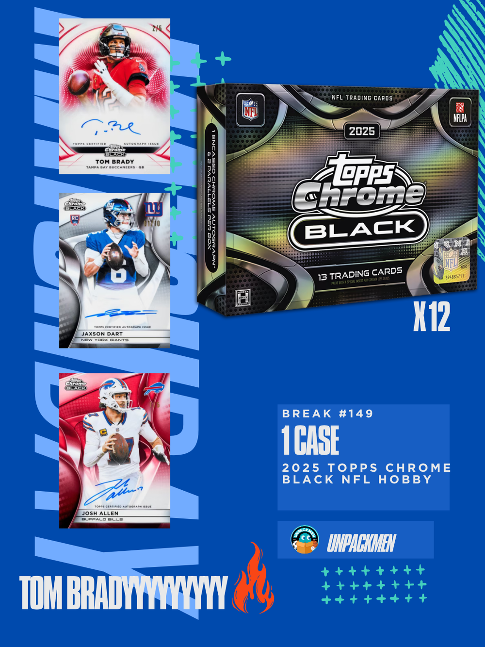 1 CASE (12 BOX) 2025 Topps Chrome BLACK NFL Hobby / PYT / #149