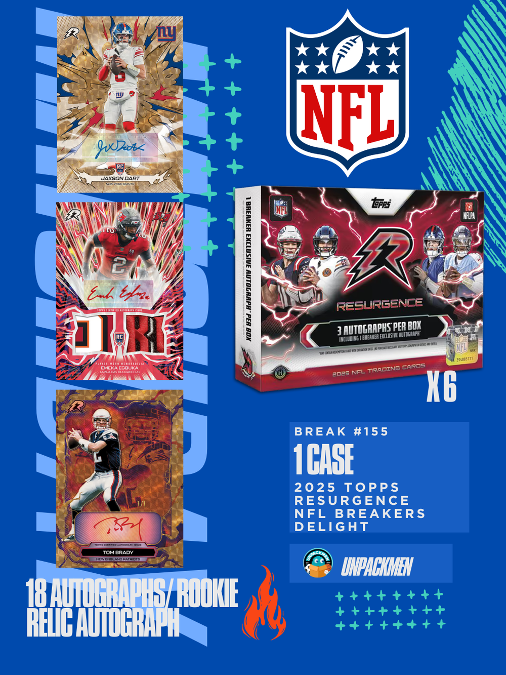 1 CASE (6 BOX) 2025 Topps Resurgence NFL Breakers Delight / PYT / #155